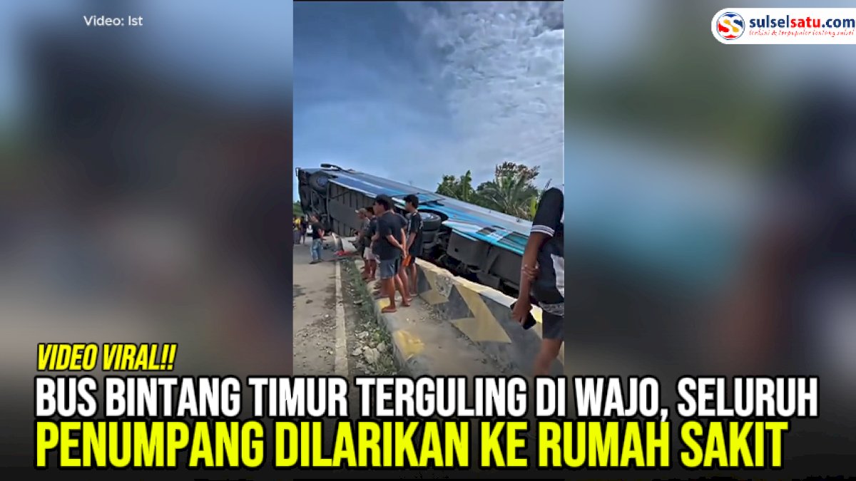 VIDEO: Bus Bintang Timur Terguling di Wajo, Seluruh Penumpang Dilarikan ke Rumah Sakit