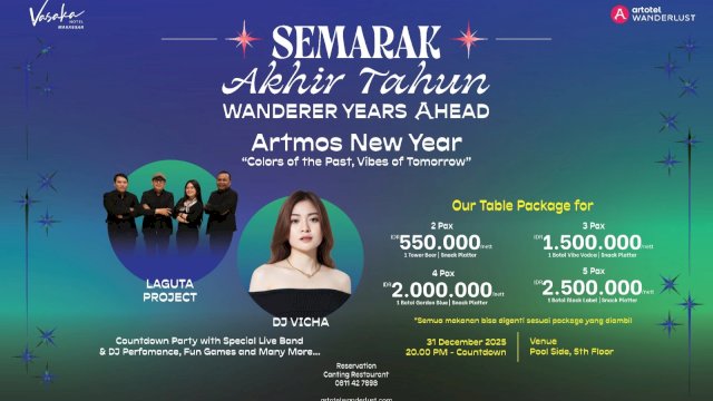 Perayaan malam tahun baru Vasaka Hotel Makassar. Foto: Istimewa.