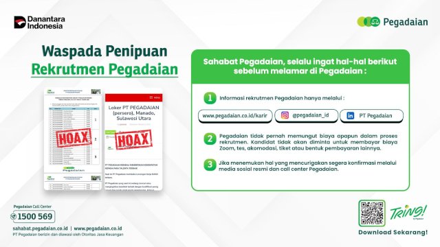 Pegadaian Kanwil Makassar bagi tips terhindar dari penipuan berkedok rekrutmen. Foto: Istimewa. 