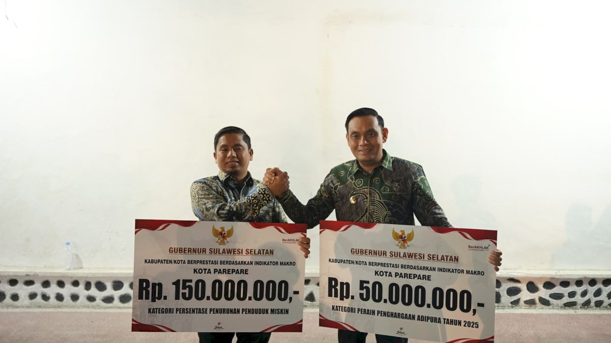 Pemkot Parepare Raih Apresiasi Pemprov Sulsel atas Capaian Penurunan Kemiskinan dan Sertifikat Menuju Kota Bersih