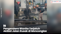 VIDEO: Pengendara Wanita Terjatuh Akibat Jalan Rusak di Moncongloe