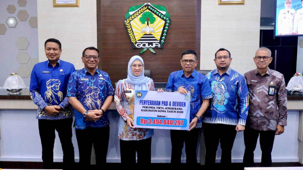 Perumda AM Tirta Jeneberang Setor Dividen Rp3,49 Miliar ke Pemkab Gowa