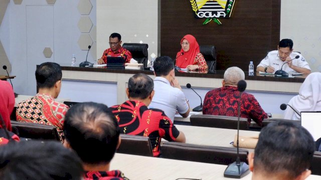 Bupati Gowa Sitti Husniah Talenrang saat memberikan paparan pada kegiatan Pembinaan Pengendalian Alih Fungsi Lahan Sawah. Foto: Istimewa.