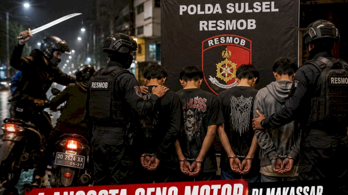 Ancam dan Tebas Kepala Pemotor, 4 Geng Motor di Makassar Ditangkap