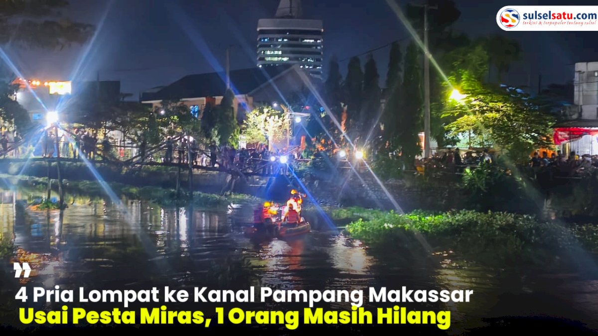 VIDEO: 4 Pria Lompat ke Kanal Pampang Makassar Usai Pesta Miras, 1 Orang Masih Hilang