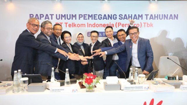 Jajaran direksi Telkom dalam RUPST tahun buku 2025. Foto: Istimewa.