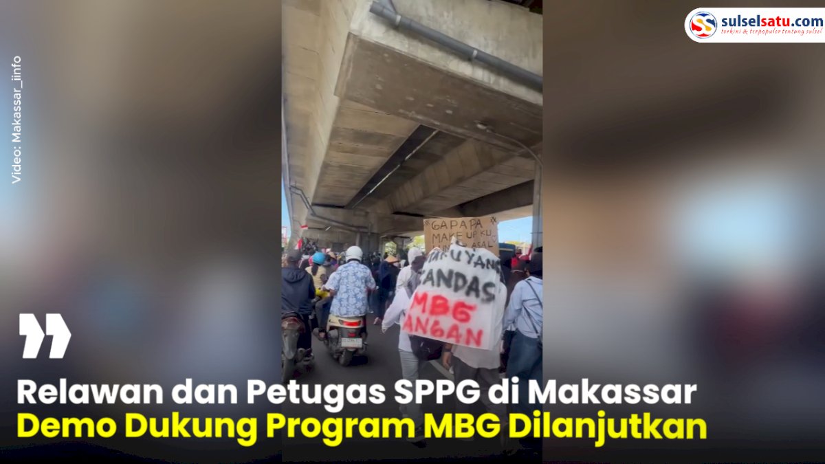 VIDEO: Relawan dan Petugas SPPG di Makassar Demo Dukung Program MBG Dilanjutkan