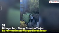 VIDEO: Diduga Rem Blong, Tronton Terjun ke Permukiman Warga di Makassar