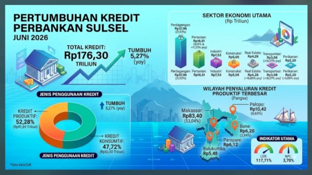 Grafik penyaluran kredit di Sulsel berdasarkan data dari OJK Sulselbar. Foto: Sulselsatucom. 