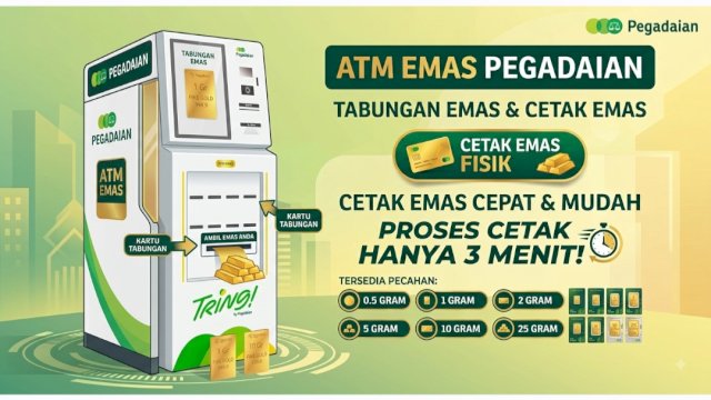 Pegadaian kini hadirkan ATM Emas yang bisa cetak fisik emas sekitar 3 menit. Foto: Sulselsatucom.