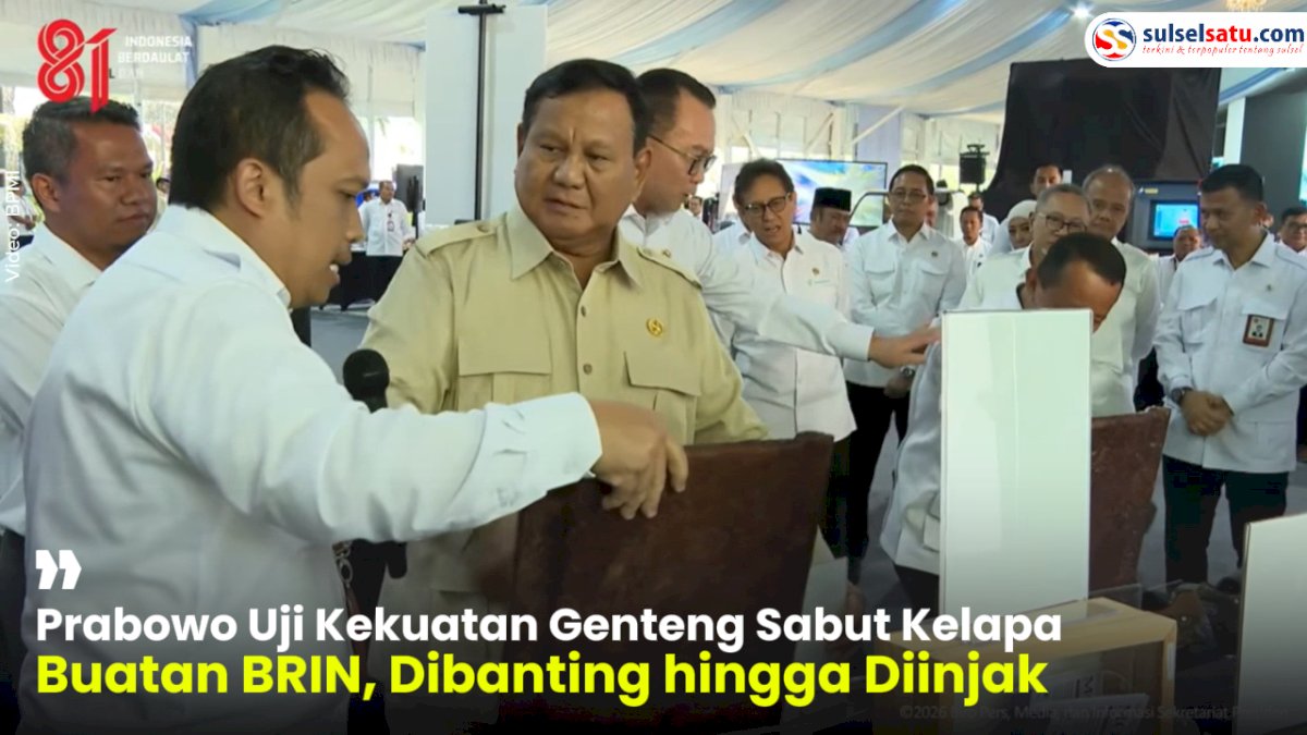 VIDEO: Prabowo Uji Kekuatan Genteng Sabut Kelapa Buatan BRIN, Dibanting hingga Diinjak