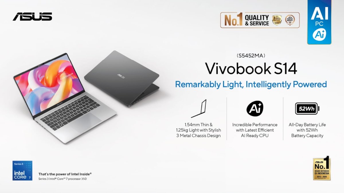 ASUS Vivobook S14 Terbaru Resmi Diperkenalkan, Bawa Intel Core 7 dan Baterai hingga 20 Jam